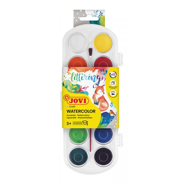 Aquarelset - Jovi - 12 kleurentaarten + 1 penseel