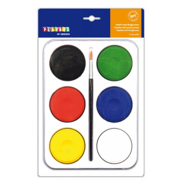 Palet met kleurenpucks