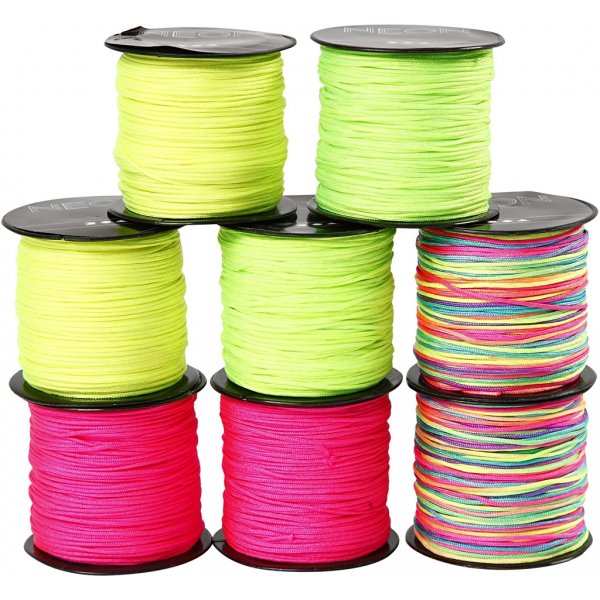 Stropdaskoord - neon groen - neon roze - neon geel - neon mix - 8 x 28 m Stropdaskoord - neon groen - neon roze - neon geel - neon mix - 8 x 28 m