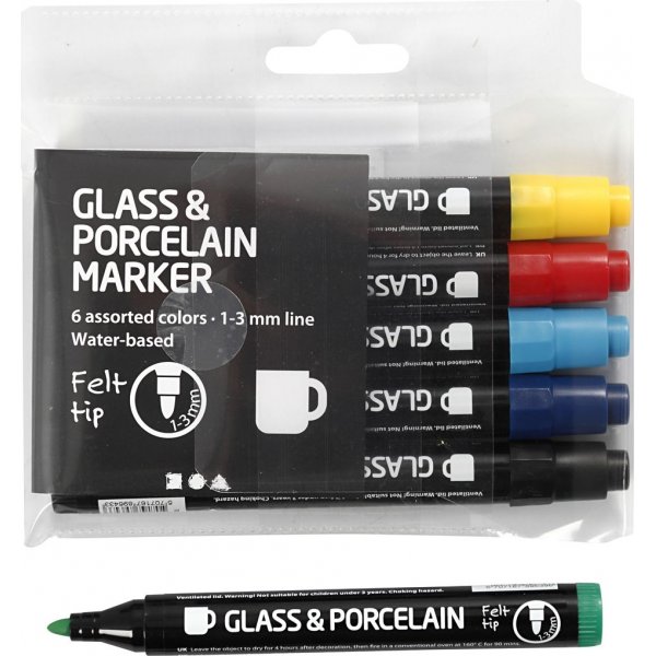 Markeerstiften voor glas en porselein - semi-dekkend - 6 st