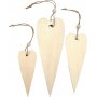 Houten decoraties - langwerpig hart - 3 st