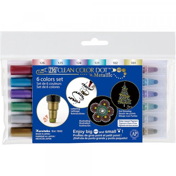 Pigmentstiften ZIG Clean Color Dot Metallic - 6 Pennen