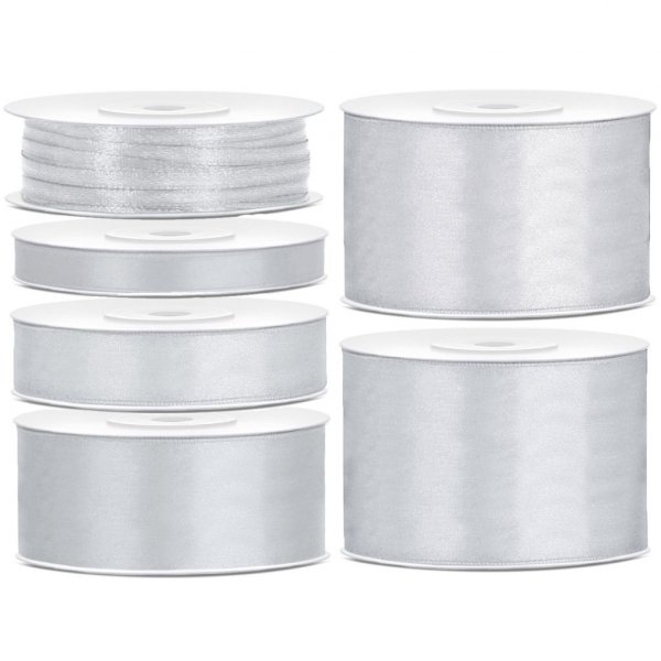 Satijnen lint - 25 m - Zilver