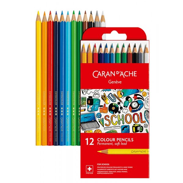 Schoolset Caran d'Ache Permanente kleurpotloden - 12 kleuren