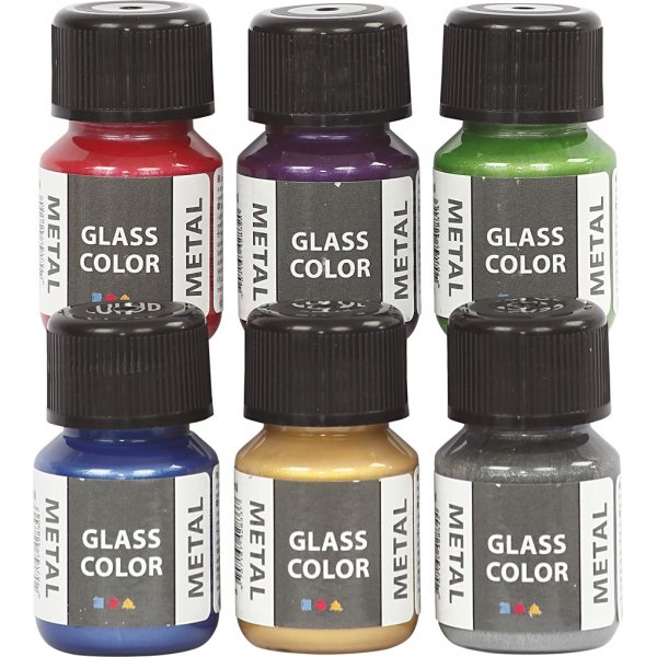 Glasverf metaal - gemengde kleuren - 6 x 30 ml Glasverf metaal - gemengde kleuren - 6 x 30 ml