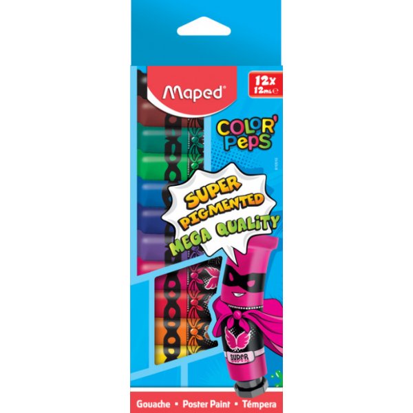 Gouache kleurentubes - Maped - 12-pack doffe kleuren