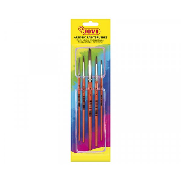 Penseelset - Jovi - 5-pack ronde punt natuurlijk haar maat 0, 4, 6, 8 en 12