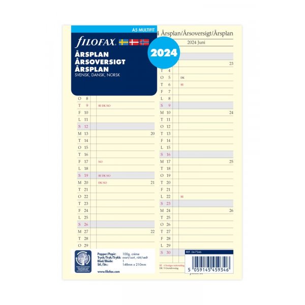 Navulling voor systeemkalender A5 2024 - jaarplan