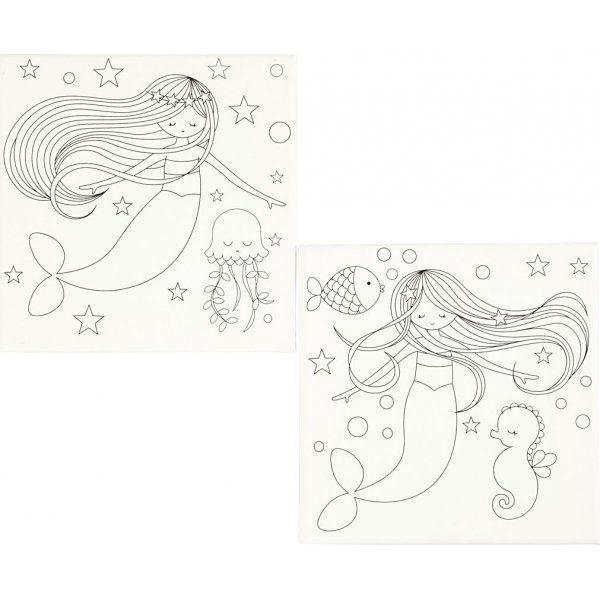 Canvas met print - wit - zeemeermin - 2 st