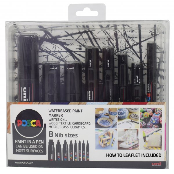 Posca 8 Penpuntgrootte - Zwarte set van 8 stuks