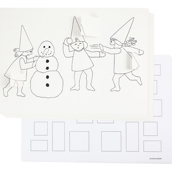 Kerstkalender met elfjes in sneeuwballengevechten - wit - A3 - 30 st