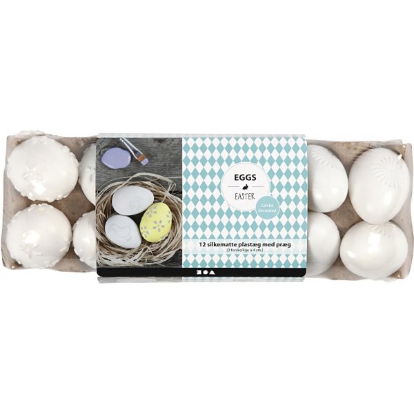 Kunststof ei - wit - reliëfpatroon - 12 st Kunststof ei - wit - reliëfpatroon - 12 st
