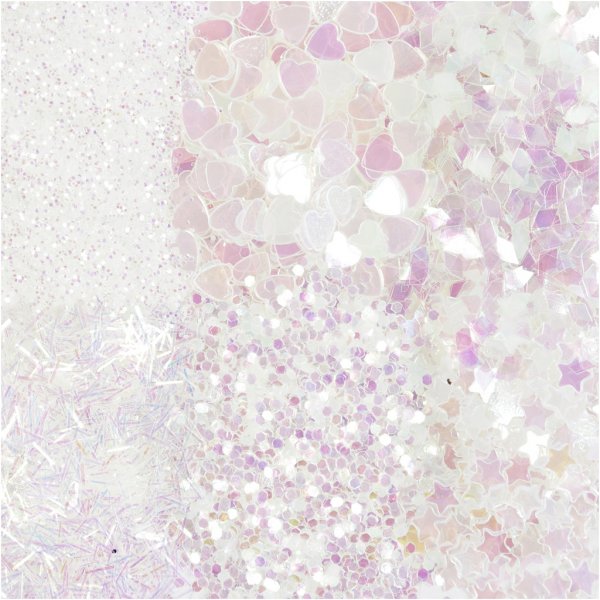 Glitter en pailletten - wit - 6 x 5 gr Glitter en pailletten - wit - 6 x 5 gr