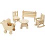 Minimeubels - 5-pack - stoel - bank - schommelstoel - tafel - kinderwagen