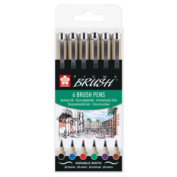 Brushpennen Pigma Brush - 6 kleuren