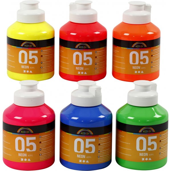 Schoolverf - Acryl - Neon - neonkleuren - 6 x 500 ml Schoolverf - Acryl - Neon - neonkleuren - 6 x 500 ml
