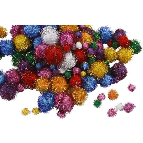 Pompons - felle kleuren - glitters - 300 gr Pompons - felle kleuren - glitters - 300 gr