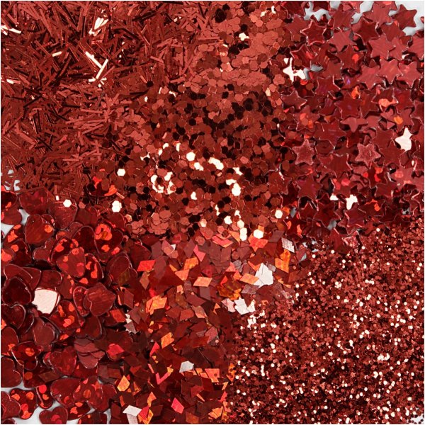Glitter en pailletten - rood - 6 x 5 gr Glitter en pailletten - rood - 6 x 5 gr