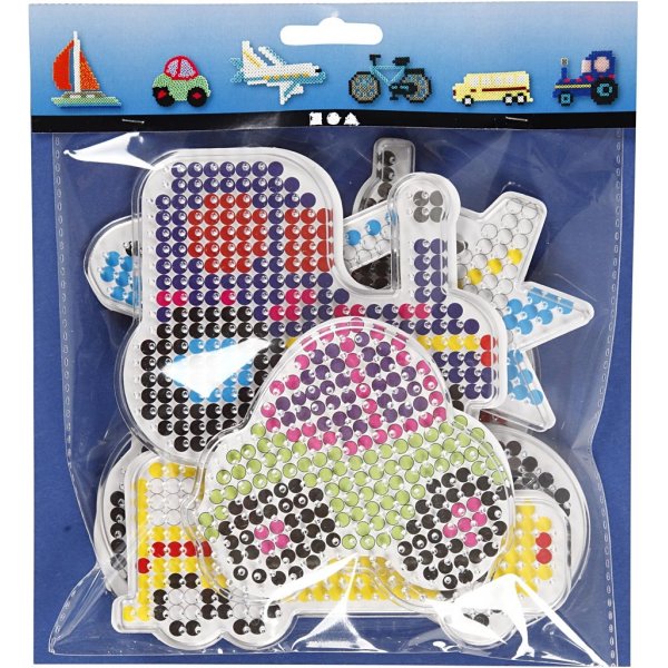 Parelbordjes - auto - vliegtuig - boot - tractor - bus en fiets - 6 st