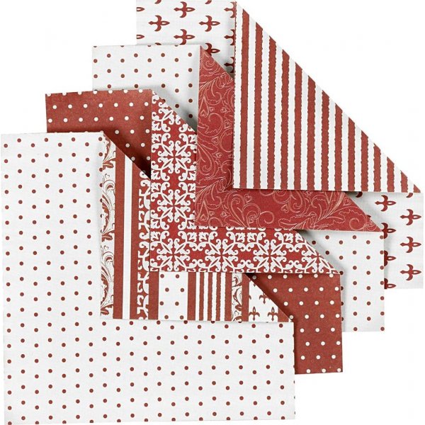 Origamipapier - rood/wit - 10 x 10 cm - 50 vellen