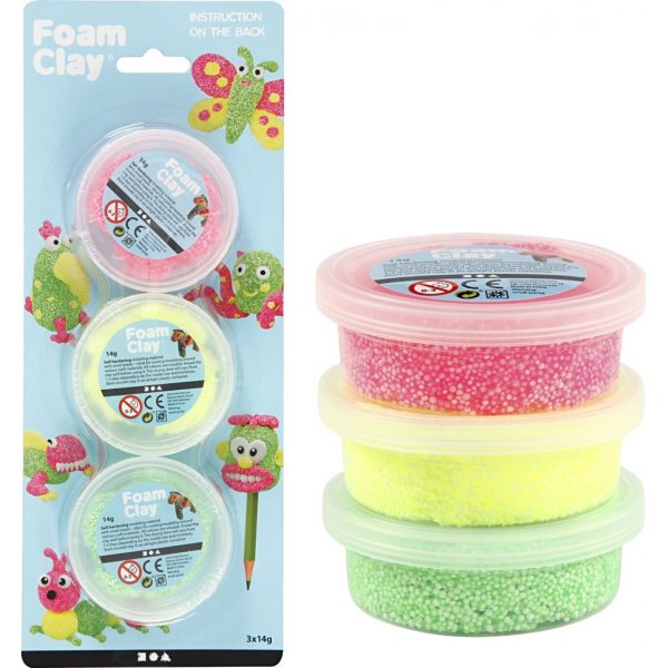 Foam Clay - lichtgroen - neonroze - neongeel - 3 x 14 gr