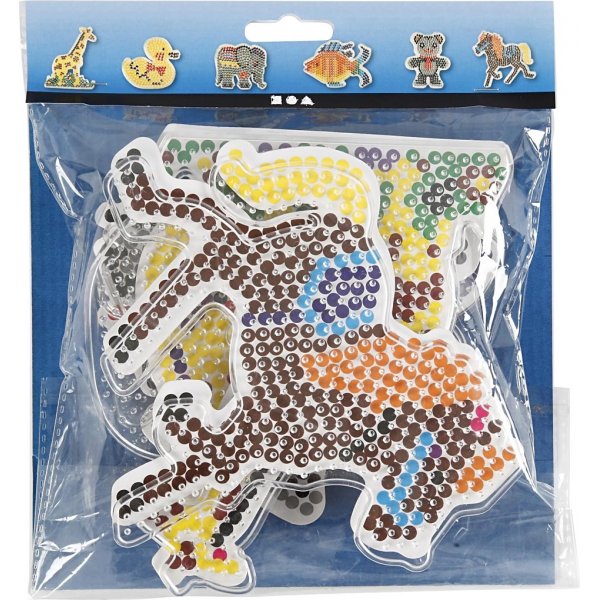 Parelbordjes - eend - olifant - giraffe - beer - paard en vis - 6 st Parelbordjes - eend - olifant - giraffe - beer - paard en vis - 6 st