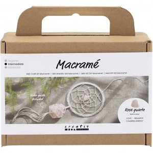 Mini DIY-pakket - Macramé dromenvanger met rozenkwartskristallen Mini DIY-pakket - Macramé dromenvanger met rozenkwartskristallen