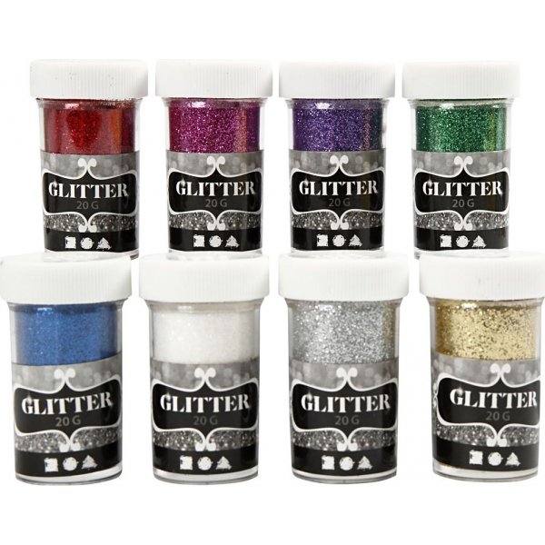 Glitter - gemengde kleuren - 8 x 20 gr