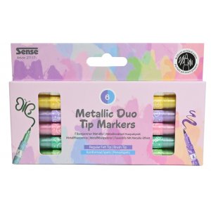 Metallic markers met dubbele punt, 6 kleuren - duotip Metallic markers met dubbele punt, 6 kleuren - duotip