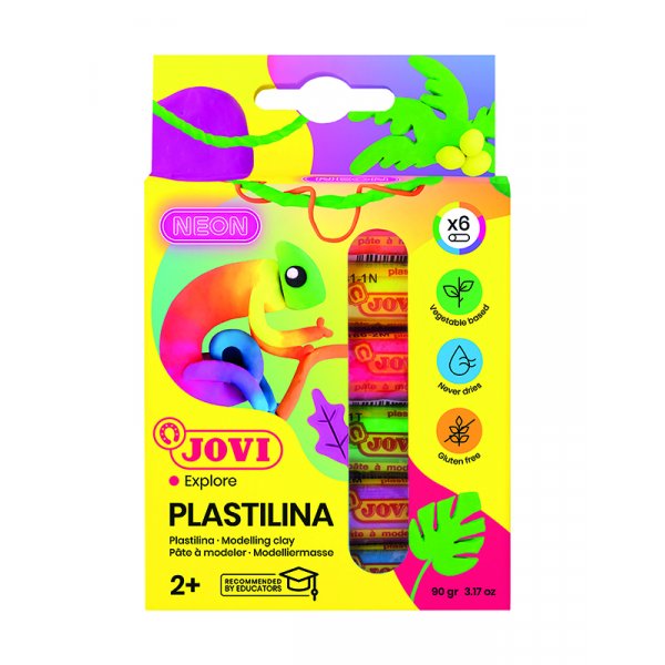 Klei - Jovi Plastilina - 6-pack in gemengde neonkleuren 15 g