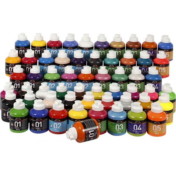 A-Color Acrylverf - gemengde kleuren - 57 x 500 ml A-Color Acrylverf - gemengde kleuren - 57 x 500 ml