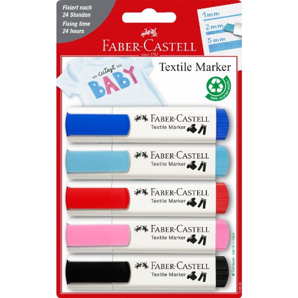 Textielstiften 5 kleuren - Pastel