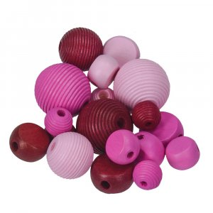 Houten kralen - roze mix 25 st. kleur-vorm mix Houten kralen - roze mix 25 st. kleur-vorm mix