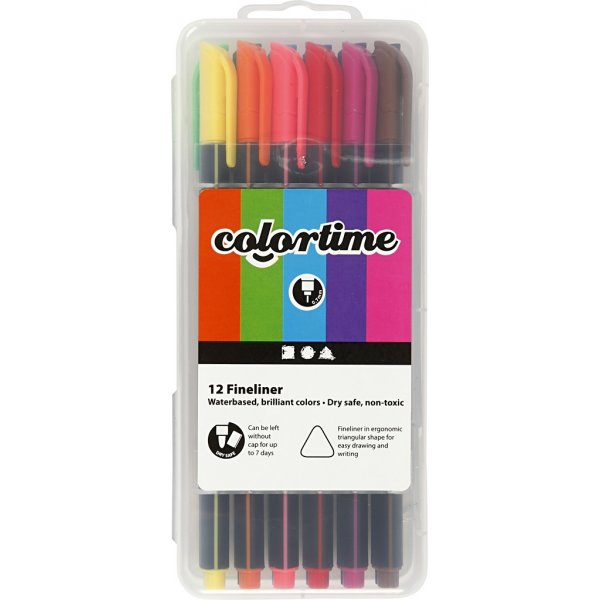 Colortime Fineliner Marker - gemengde kleuren - 12 st Colortime Fineliner Marker - gemengde kleuren - 12 st