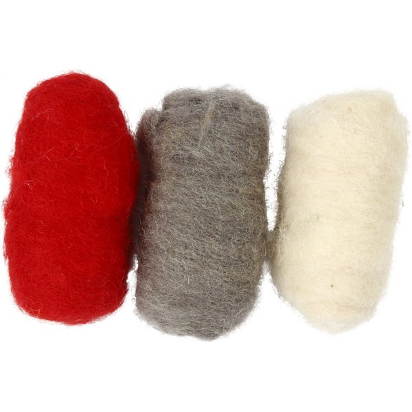 Gekaarde Wol - rood/wit harmonie - 3 x 10 gr Gekaarde Wol - rood/wit harmonie - 3 x 10 gr