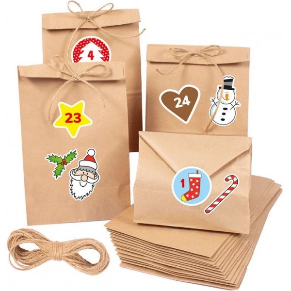 Knutselset Kerstkalender, 24 zakjes, 3 stickervellen Knutselset Kerstkalender, 24 zakjes, 3 stickervellen