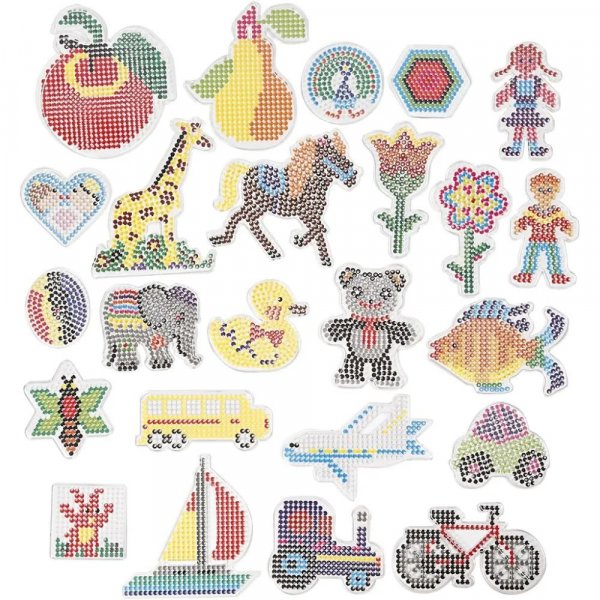 Kralentegels - Helder - Geometrie, dieren, kinderen, bloemen, transport - 7x7,5-14x16 cm - 24x10 st