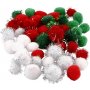 Pompons - groen - rood - wit - 48 st