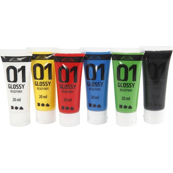 Schoolverf - Acryl - standaardkleuren - glanzend - 6 x 20 ml