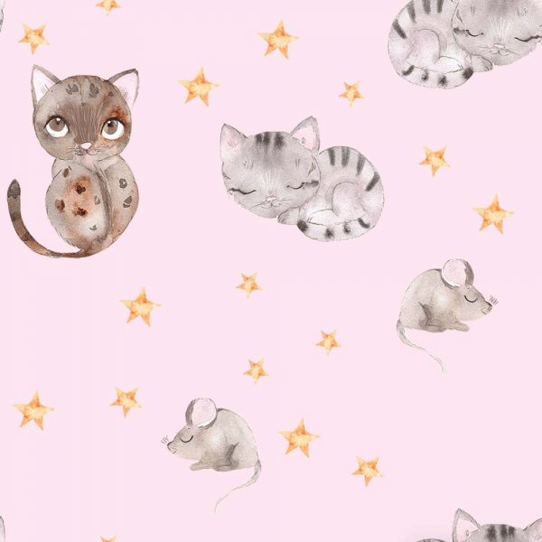 Patroon Tricot 150 cm - Kat & Muis roze