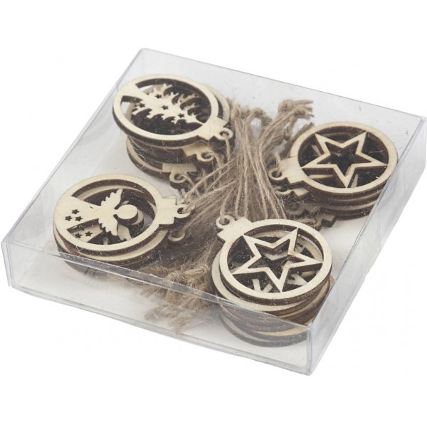 Houten ornamenten - Kerstthema - 24 st