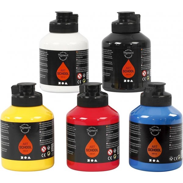 Pigment Art School - primaire kleuren - halfglanzend - 5 x 500 ml Pigment Art School - primaire kleuren - halfglanzend - 5 x 500 ml