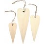 Houten decoraties - langwerpig hart - 3 st