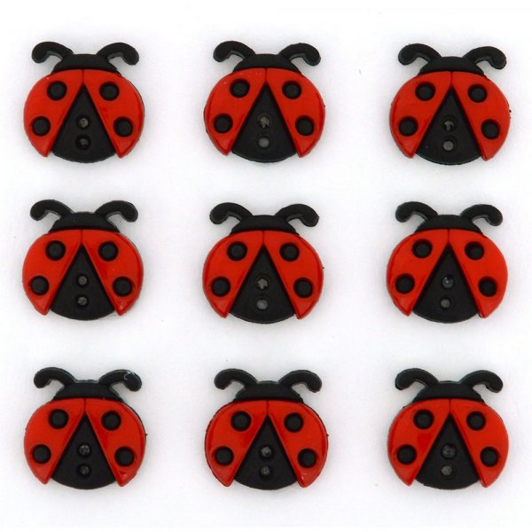 Zwart/Rode knopen 15x15 mm - Lieveheersbeestjes