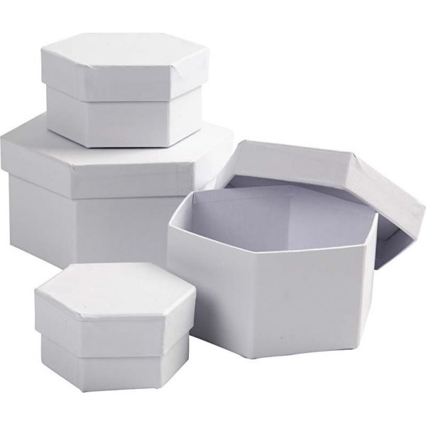 Zeshoekige dozen - wit - 4 st