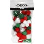Pompons - groen - rood - wit - 48 st