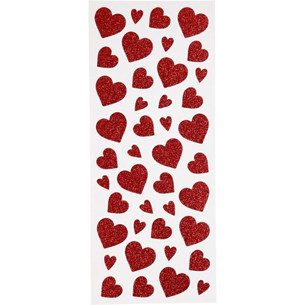 Glitterstickers - rood - harten - 2 vellen Glitterstickers - rood - harten - 2 vellen