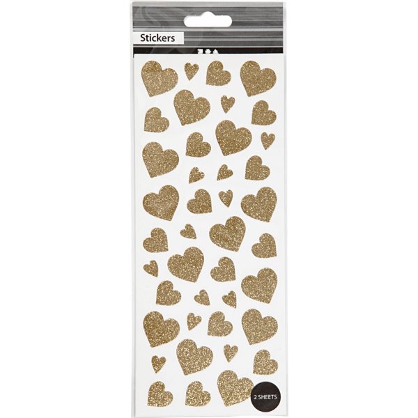 Glitterstickers - goud - harten - 2 vellen Glitterstickers - goud - harten - 2 vellen