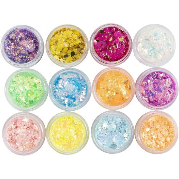 Glitterklei, gemengde kleuren, 12x5 ml Glitterklei, gemengde kleuren, 12x5 ml