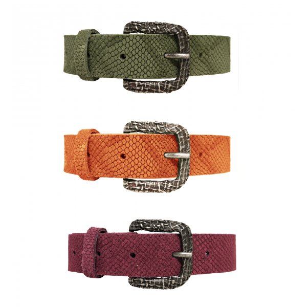 Damesriem van koeienhuid met krokodillenmotief Damesriem van koeienhuid met krokodillenmotief